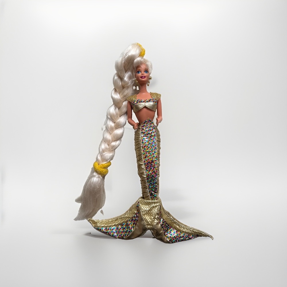 Mattel Jewel Hair Gold Mermaid Barbie Blonde Longest Hair Barbie Doll 1995